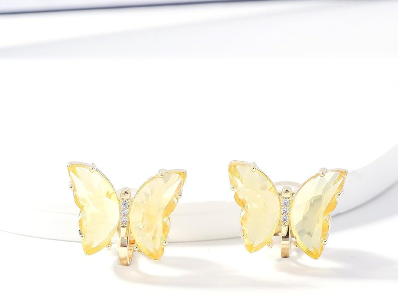 YOQUCOL Butterfly Shape Crystal Clip On Earrings Non Pierced Golden Stud for Women - Image 3